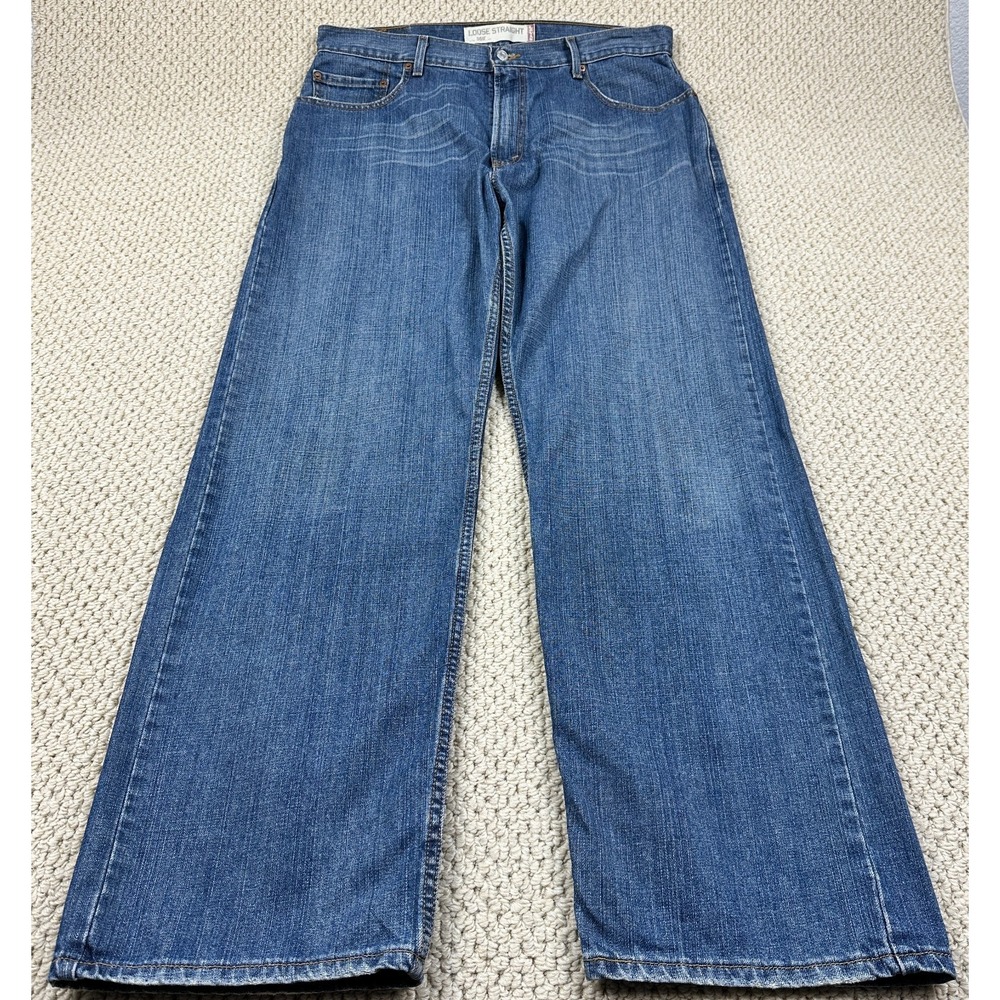 Levis 569 Jeans Mens 36x34 Blue Wash Loose Straight Leg Relaxed Whiskered Y2K